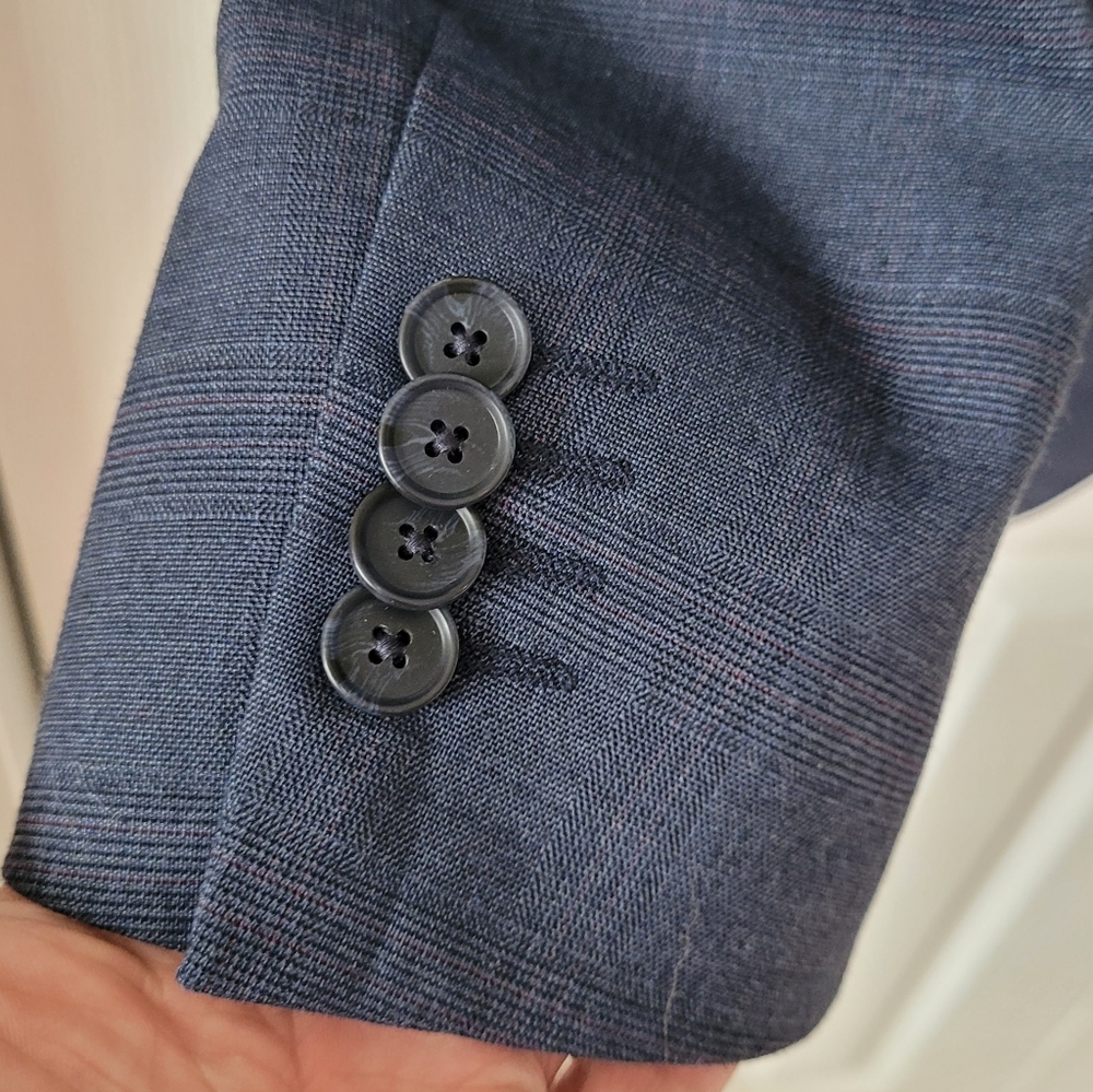 BANANA REPUBLIC FACTORY SLIM FIT SUIT JACKET 38R & DRESS PANTS 29X32 NAVY PLAID - Picture 11 of 16